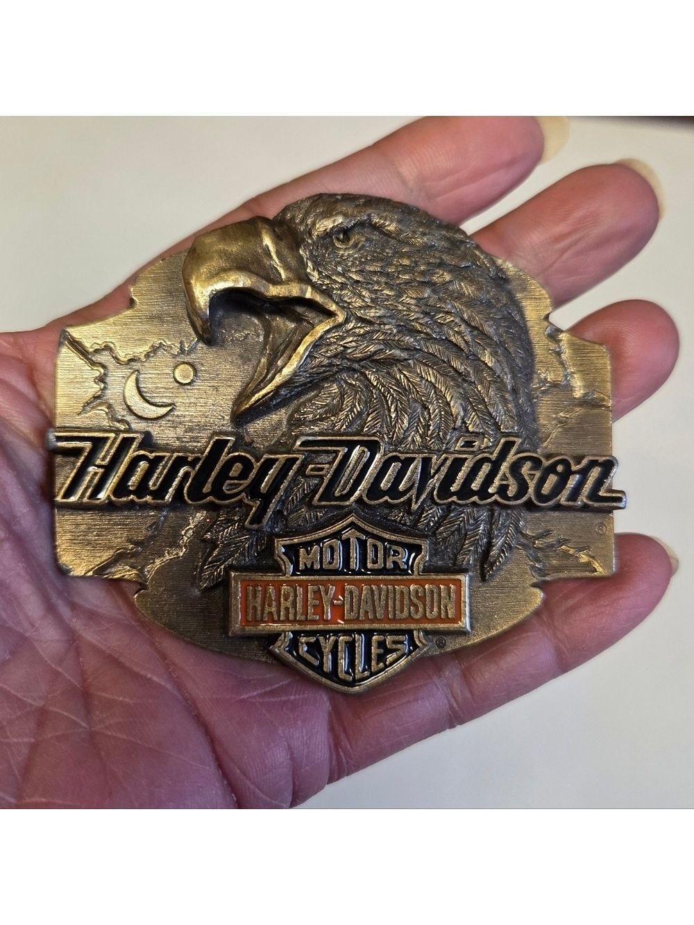 Vintage 90s Siskiyou Buckle Harley Davidson Eagle Head Pewter Belt Buckle